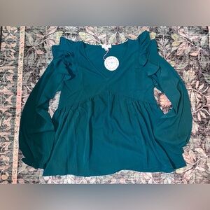 umgee Green Ruffle Sleeve Women's Top